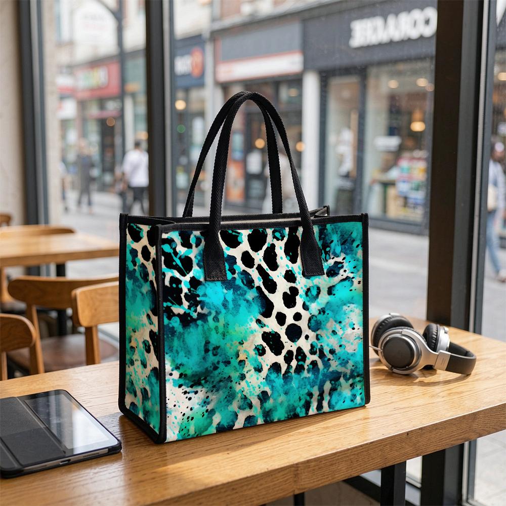 Trendy Turquoise Leopard Print Tote Bag Stylish Daily Use Casual Handbag