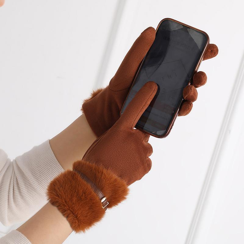 Женские зимние перчатки с флисовой подкладкой Теплые Ветрозащитные Морозостойкие Плюшевые Перчатки для Вождения и Велоспорта