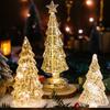 Glass Christmas Tree Figurine Tabletop Tree Ornament with LED Lights Holiday Decor Light Up Tree Cone for Home Office Parties Table Centerpiece