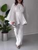2024 Solid Color Pleated Ruffle Hem Loose Casual Long Pants Set