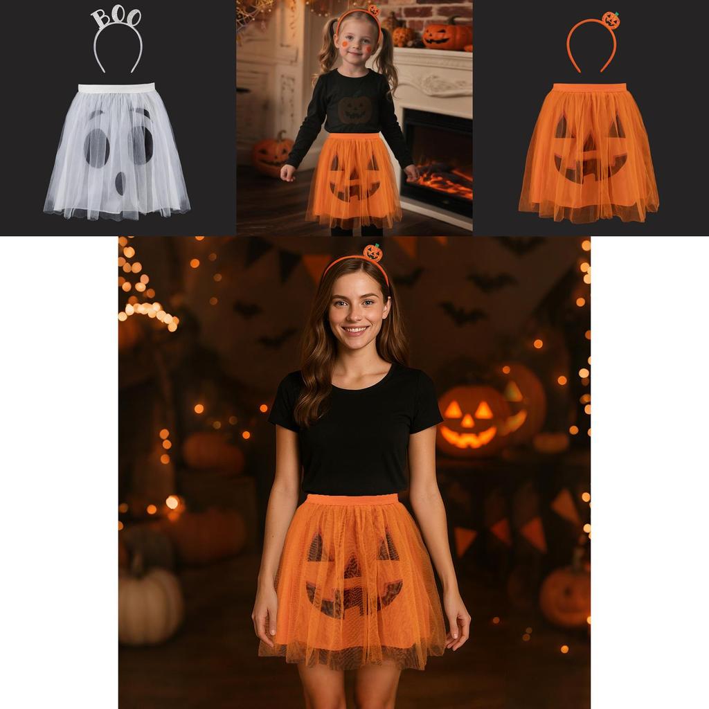 Комплект платья и повязки на голову с тыквенной вуалью «Лицо призрака» на Хэллоуин для косплея, маскарада, для детей и взрослых