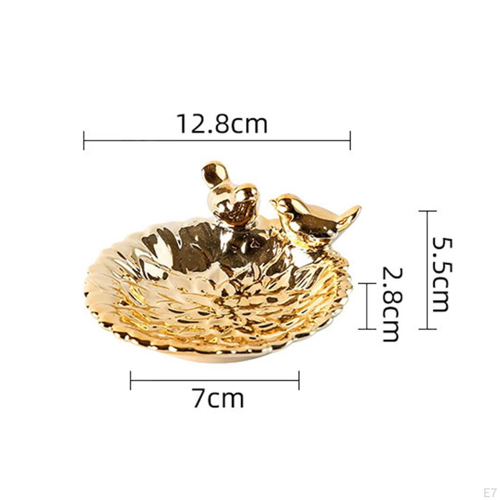 12.8 Cm Round Porcelain Jewelry Tray for Earrings And Business Cards with 2 Bird Statues As A