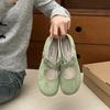 Cross Buckle Flat Bottom Fashion Mary Jane Women's Versatile Flat Bottom Ballet Shoes Round Head Light Mouth Single Shoes