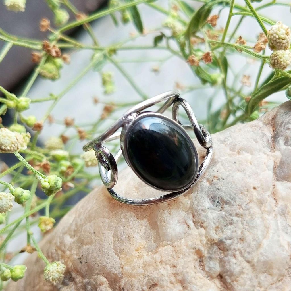 Ювелирное кольцо с регулируемым кольцом из стерлингового серебра 925 пробы с черным ониксом NST-J2H10382