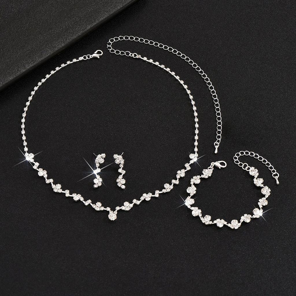 Rhinestones Necklaces Earrings Bracelet Ring Set Hypo-allergenic Dazzling Accessories Kit for Banquet Gown Birthday Dresses Skirts