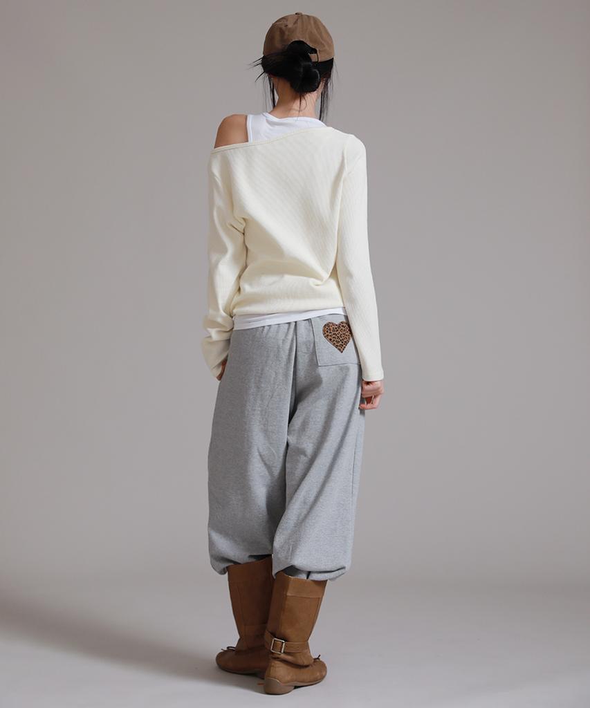 LIKE THE MOST Women'S Waffle Boat Neck Shoulder Loose Fit Long Sleeve T-Shirt_Ivory