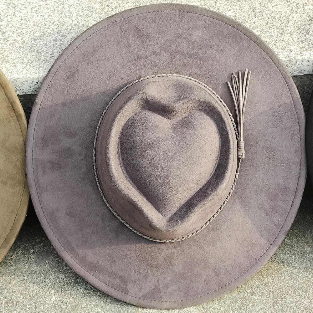 custom Heart crown Suede Hat fedora suede woman 9.5cm wide brim women hat wholesale panama hat unisex chapeau sombrero hombre
