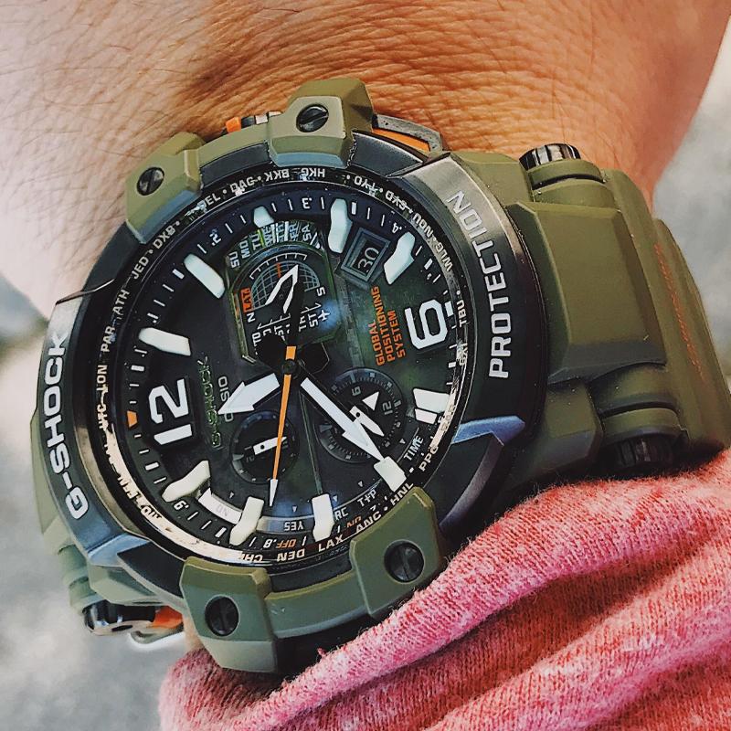 Casio G-SHOCK Серия Aerospace GRAVITYMASTER Мощный Оливково-Зеленый Военный Стиль Авиационный Профессиональный Солнечный Кварцевый Механизм Смола GPW-1000KH-3A2021