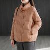 New Down Jacket for Women with Spliced Stand-up Collar Button Pockets Stylish Light and Loose Loose Coat for Small People