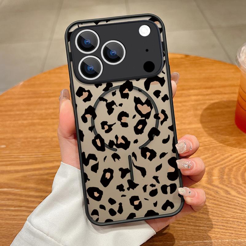 Магнитный чехол для телефона с леопардовым принтом "Корова" для iPhone 17 16 Pro 15 14 13 Pro Max 17e Для Magsafe Беспроводная зарядка ТПУ ПК Чехол