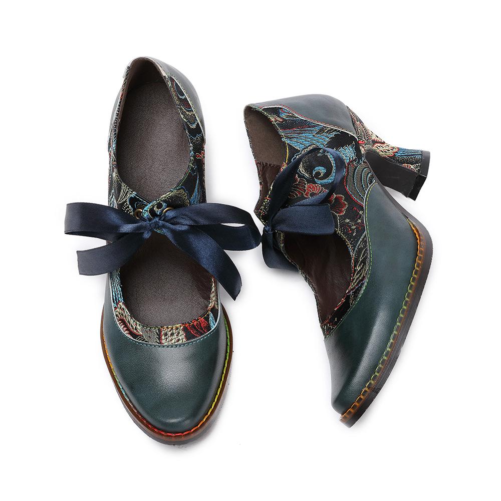 Johnature Женская обувь, туфли-лодочки, туфли-лодочки на высоком каблуке в стиле ретро, ​​женская обувь ручной работы на шнуровке с острым носком из натуральной кожи