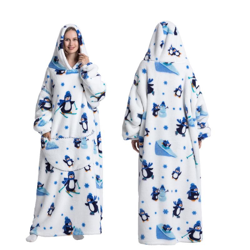 Зимний теплый флисовый халат с капюшоном для женщин, большое одеяло 140 см с рукавами, флисовые теплые толстовки, толстовки, гигантское ТВ-одеяло, женский халат с капюшоном