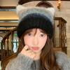Colorful Retro Contrasting Knitted Plush Basin Hat Autumn and Winter Warm Ear Protection Cold Hat Japanese Cute Cat Ear Woolen Hat