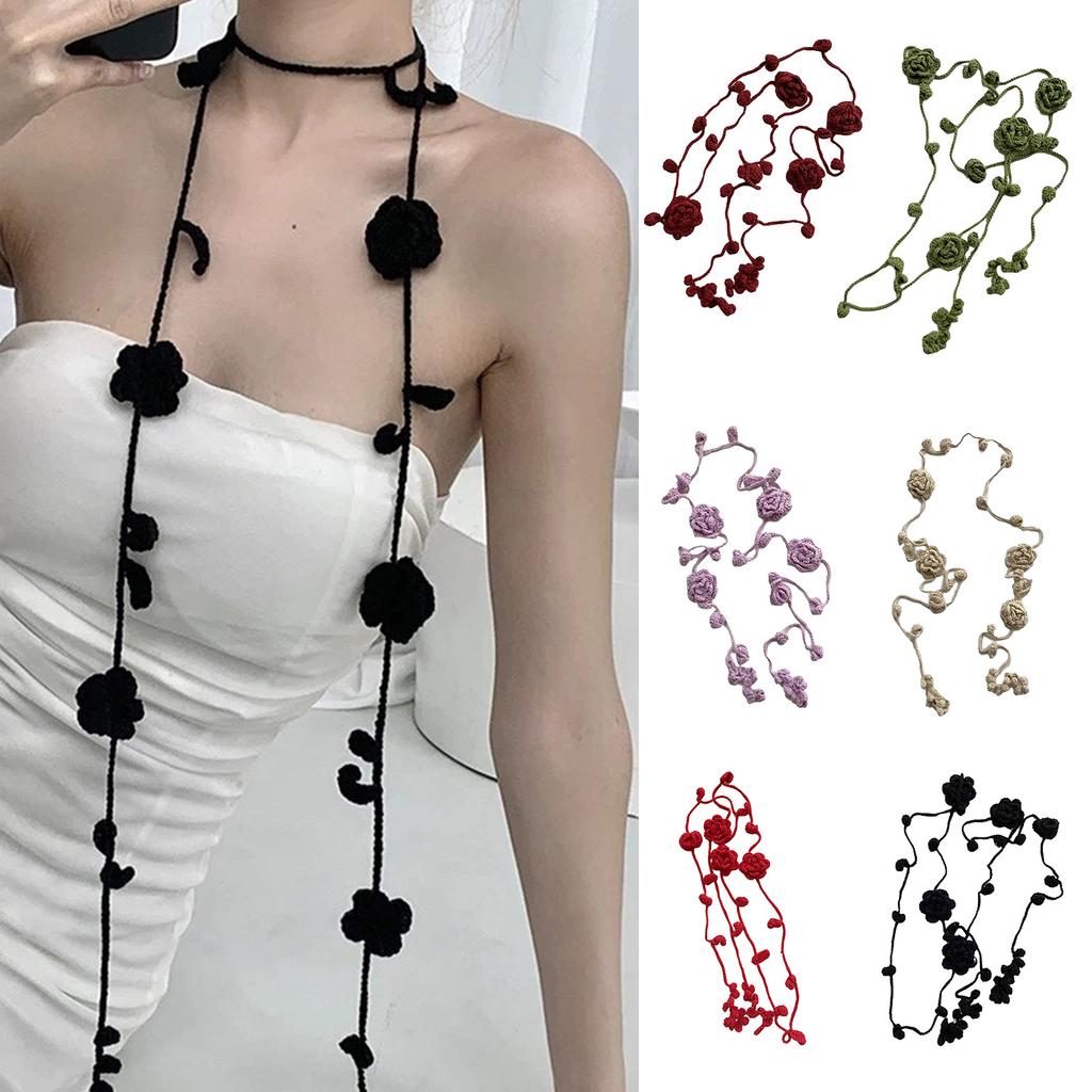 Retros Styles Fashion Scarves Handmade Knitted Neckerchief Flower Women Scarf for Vintage Fashion Enthusiasts