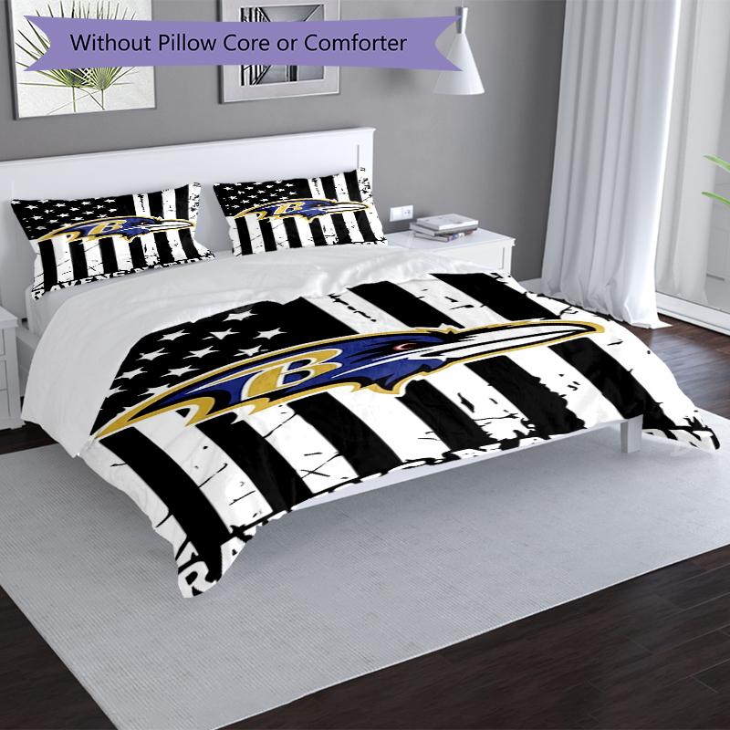 Ravens Nation Design Bed Bedding Set 1 Duvet Cover + 2 Pillowcases Soft Breathable Household Bed Linens