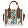 Винтажная напечатанная холщовая сумка-тоут с бахромой в стиле вестерн Bohemian TK