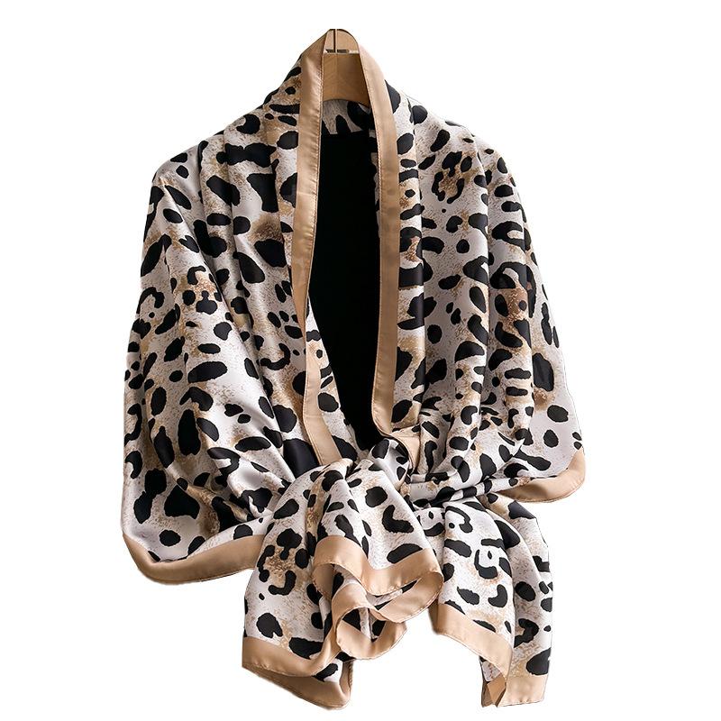 Summer Silk Scarf Female Imitation Silk Printing Long Scarf Lijing Forging Thin Shawl With Decorative Leopard Print Beach Towel