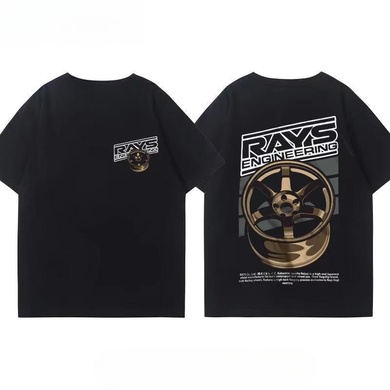 Japanese Car Modified Rim TE37 Wheel Hub Modified Car JDM Shortsleeved Tshirt Unisexs and WoUnisexs Cotton Halfsleeved Top