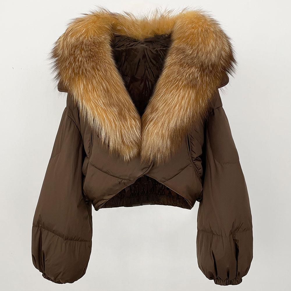 OFTBUY Зимняя модная утолщенная и теплая роскошная пуховая куртка 90% белого утиного пуха женская короткая свободная шуба с меховым воротником