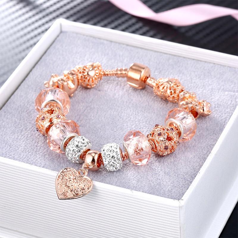 Браслеты с подвесками в форме сердца из розового золота, модные украшения, браслет из бисера, подарки на день рождения, Рождество для девочек и женщин