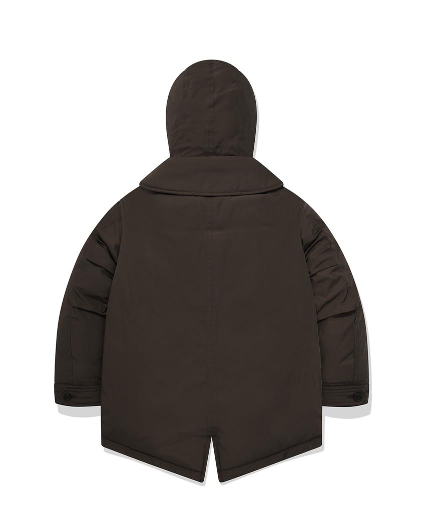 Covernat Mid-Length Hooded Fur Down Jumper Brown