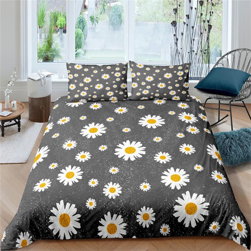 Пододеяльник Dandelion из микрофибры с тропическими листьями монстеры и цветами, коллекция постельного белья, размер Queen, 3D-печать, ромашка, цветочный пододеяльник, декор