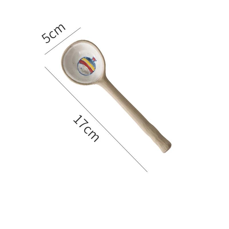 Керамическая маленькая суповая ложка в японском стиле, керамическая ложка, ложка с длинной ручкой, милая креативная ложка для риса для дома, кухонная посуда