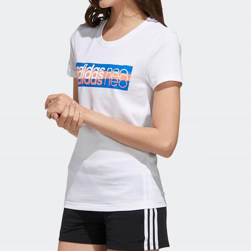 Adidas Футболка с логотипом Neo Letter Printed Color Block, дышащая, обычная, женская, белая FP7366