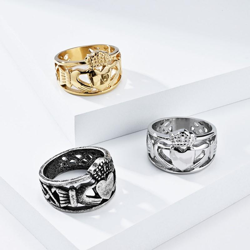 Кольцо-обручальное кольцо дружбы и обещания Ирландский Кладаagh из нержавеющей стали, с сердцем, короной, для мужчин и женщин, размер 7-12