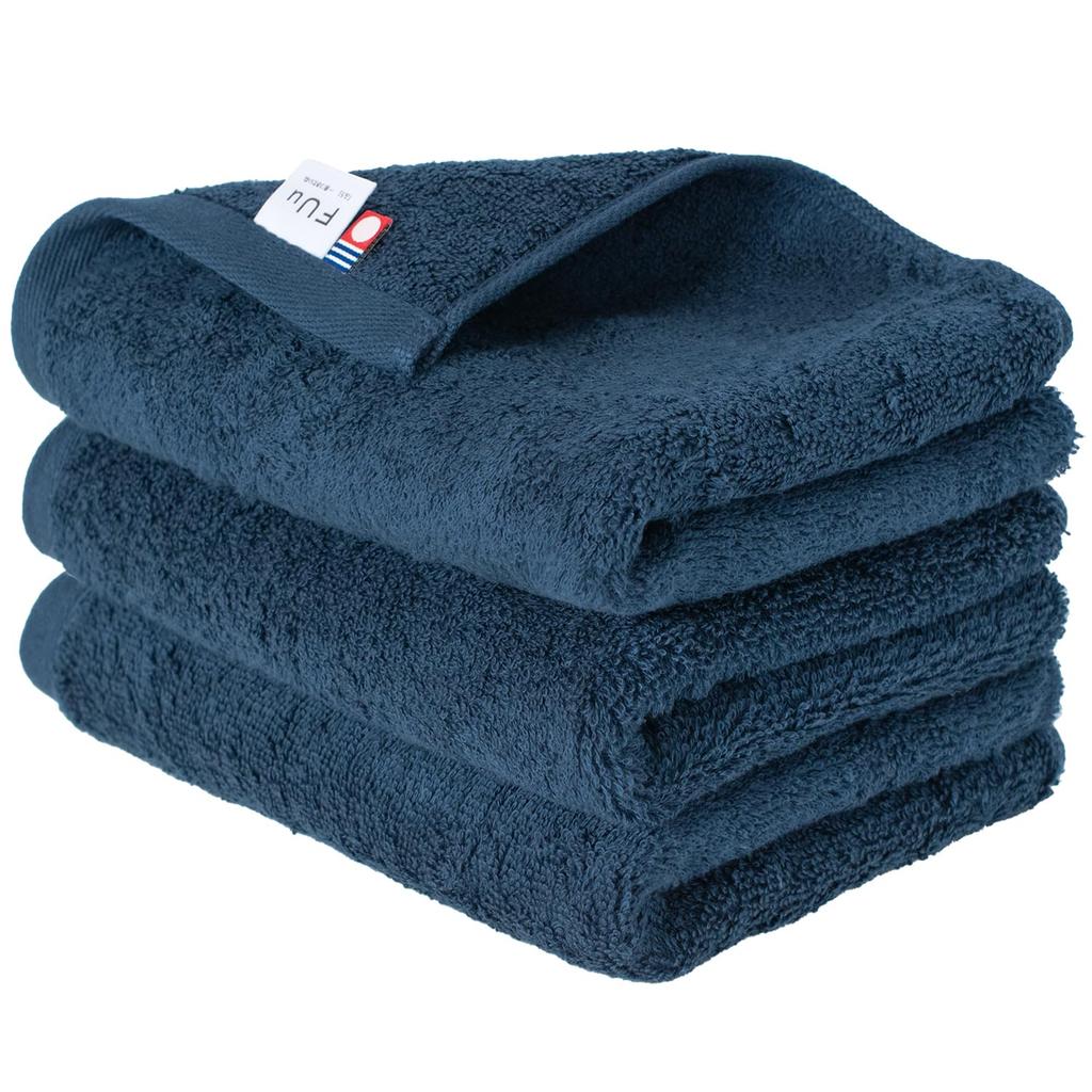 Bloom Imabari Certified FUu Face Towels, 3-Piece Set, Soft, Fluffy, Thick, Absorbent, Hotel-Grade, Made in Japan, 100% Cotton (Navy)