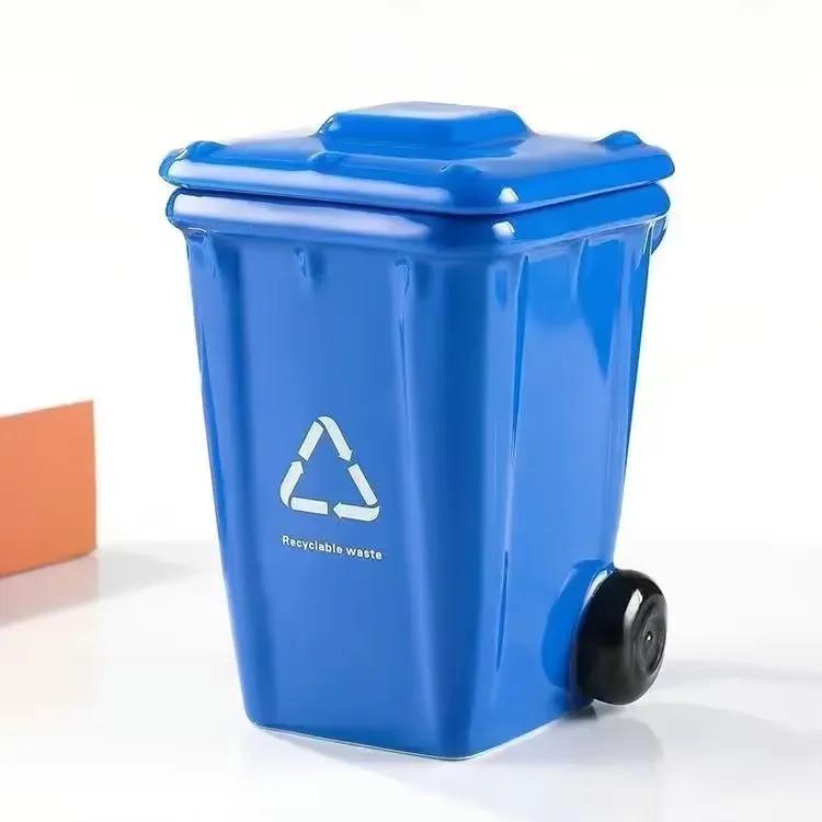Square Trash Can Ceramic Mug Green Recyclable Bucket Water Cup Fun Creative Exotic Coffee Cup Latte Coffee Cup Cute Coffee Mug