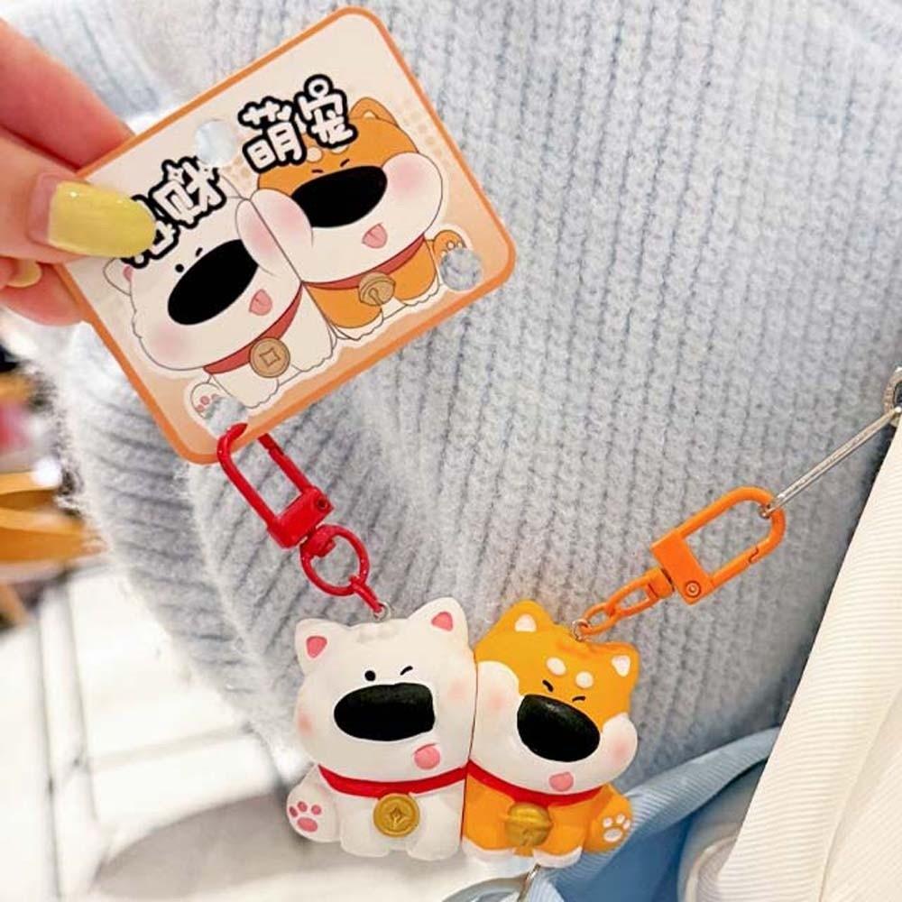 2 pcs Bag Accessories Resin Couple Keychains Dog Cat Magnetic Animal Pendants Alloy Cartoon Backpack Key Ring Girls