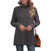 Women's Top Turtleneck Sweaters Side Slit Solid Color Pullovers Autumn and Winter Long Sleeve T-shirt Knitted Sweaters