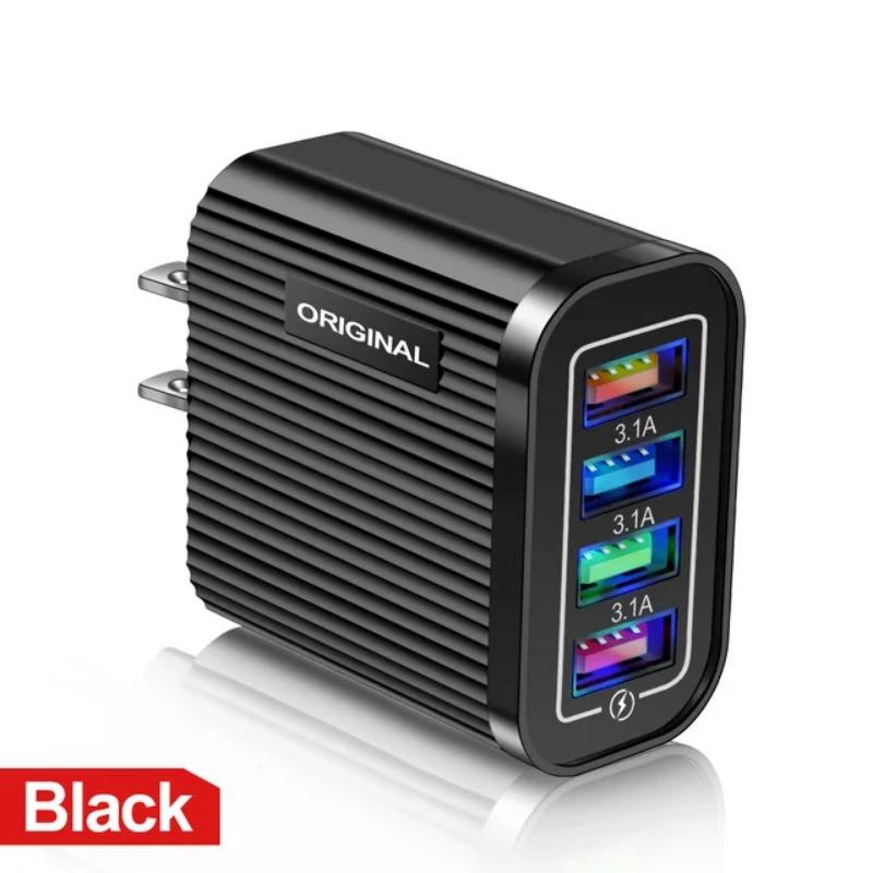 Phone Charger 4 Port USB Fast Mobile Phone Charger Adapter 5V 3A for iPhone Samsung Huawei Xiaomi Quick Charging Power Source