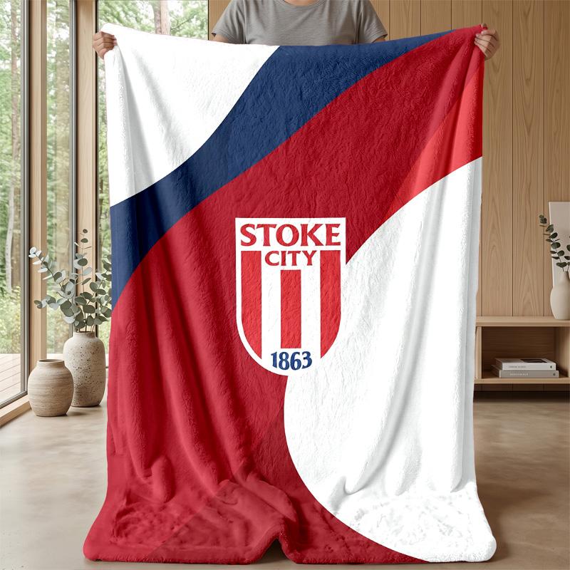 Stoke City Football Print Flannel Blanket, Soft Warm Lightweight Throw Blanket for Sofa Bed Camping