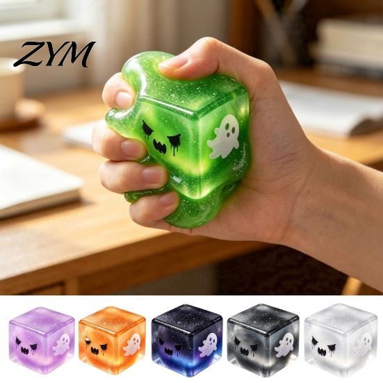 Unique Board Game Dice Accessories Halloween Ghost Squeeze Cube, Glitter Slow Rising Fidget Toy, Rebound Pinch Toys Soft Decompression Sensory Toy for