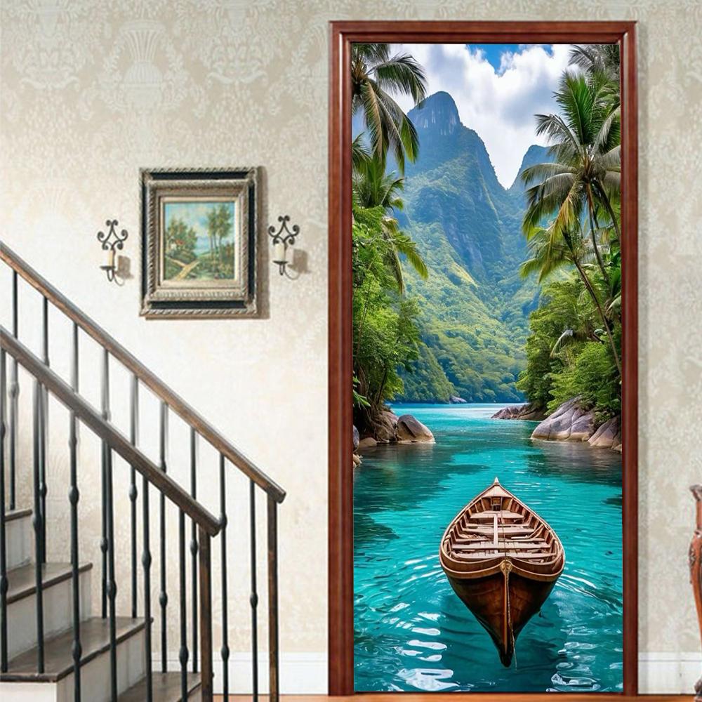 1Pcs Landscape Vinyl Door Sticker For Bedroom Home Decor Self Adhesive Removable Wall Decal Door Renovation Waterproof Poster