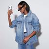 Весна Лето Женская Одежда Однотонный Свободный Пиджак Джинсовый Синий