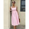 Women Casual Fashion Square Neck Sleeveless Color Block Striped High Waist Long Dress
