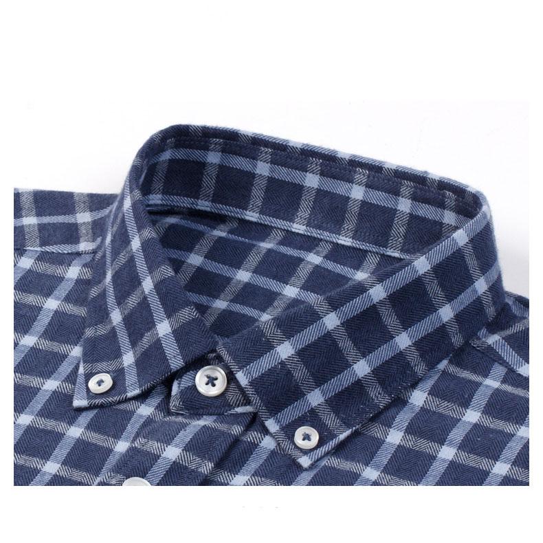 New Pure Cotton Brushed Men Casual Plaid Shirts Long Sleeve Soft Autumn Checked Design Business Male Tops with Pocket