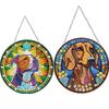 2Pcs Animal Theme 2D Flat DIY Hanging Diamond Art Kits Rhinestone Diamond Art Window Pendants Window Hanging Art for Home Decor
