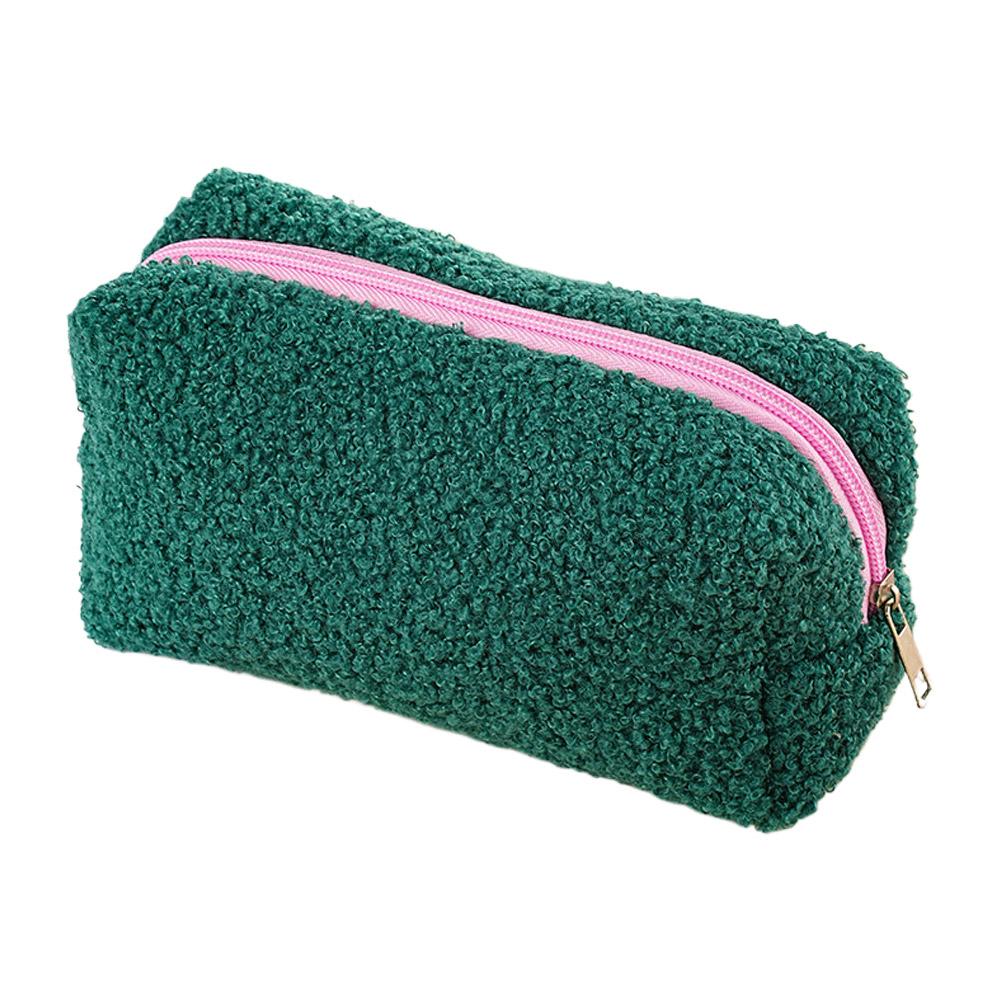 Плюшевая милая большая однотонная косметичка на молнии, сумка для макияжа для женщин, дорожная сумка для туалетных принадлежностей, моющаяся косметичка, пенал