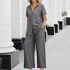 Linen Sets For Women 2 Piece Short Sleeve Shirts & Wide Leg Trousers Loose Fit Dressy Cotton Linen Sets Outfits