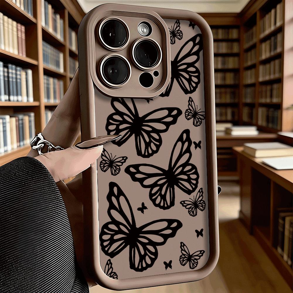Outline Butterflies Silhouette Soft TPU Phone Case for iPhone 17 16 15 14 13 12 11 Pro Max Plus Shockproof Anti-Slip Cover