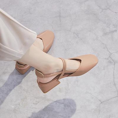 Босоножки Baotou женские летние новые однословные на толстом каблуке, среднем каблуке, туфли-лодочки Мэри Джейн, женские