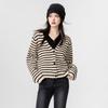 Spring and Autumn New Striped Sweater Jacket Women's Design Sense V-neck Knitted Cardigan Short Top Trendy