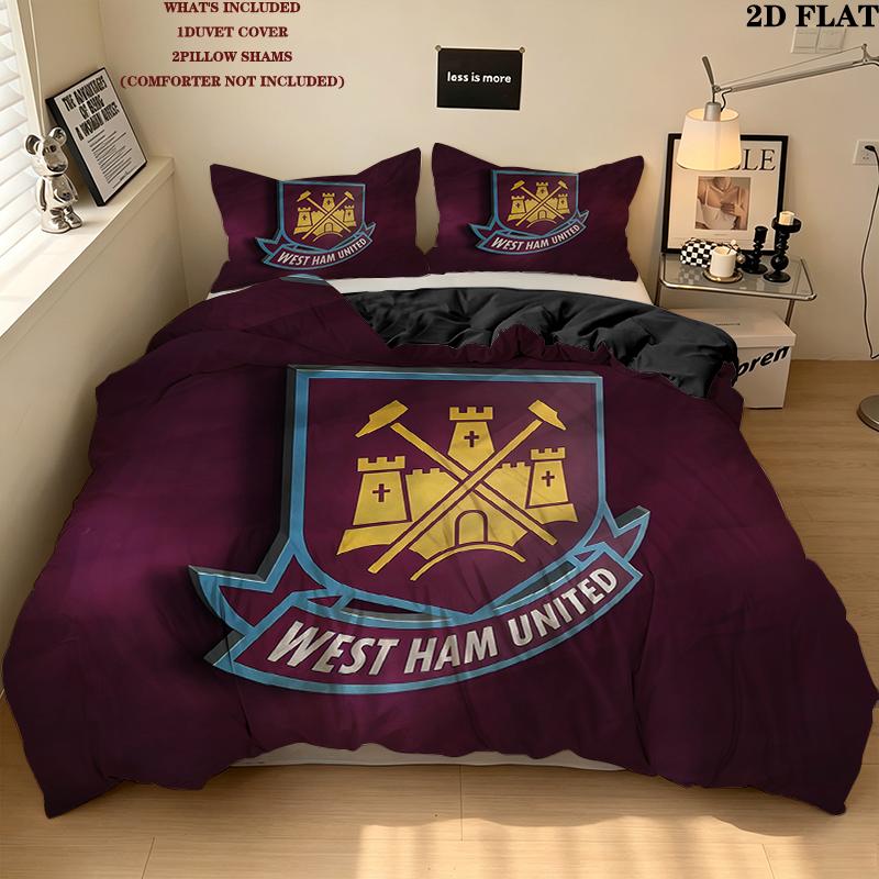 West Ham United FC Pattern Bedding Home Decoration Birthday Gift ( 1 duvet cover + 2 pillowcase, without core),fan merchandise.