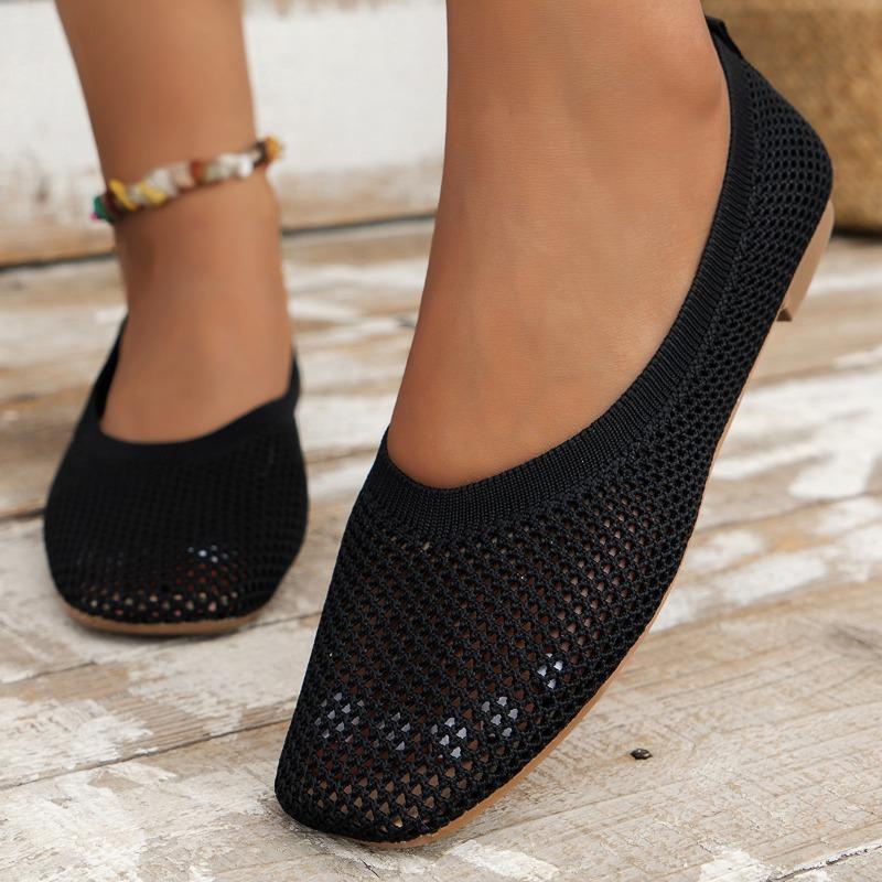 Модная летняя повседневная обувь для женщин, трикотажные дышащие сетчатые туфли на плоской подошве, дышащие женские мокасины с круглым носком, большой размер