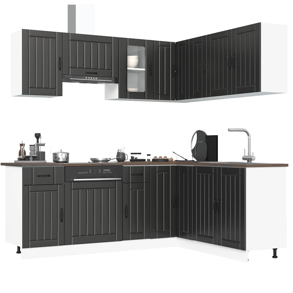 11 Piece Kitchen Cabinet Set Kalmar Black Wood Based Panel