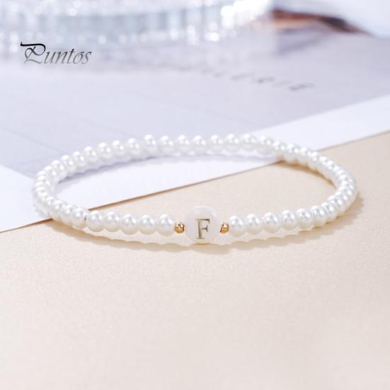 Браслет с алфавитом Алфавиты Изогнутый искусственный жемчуг Эластичный бисер Регулируемый Декоративный сплошной цвет Имя Начальная буква Женский браслет Женские украшения